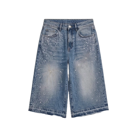 Look "City Glam": Top de Punto y Bermudas Denim con Cristales