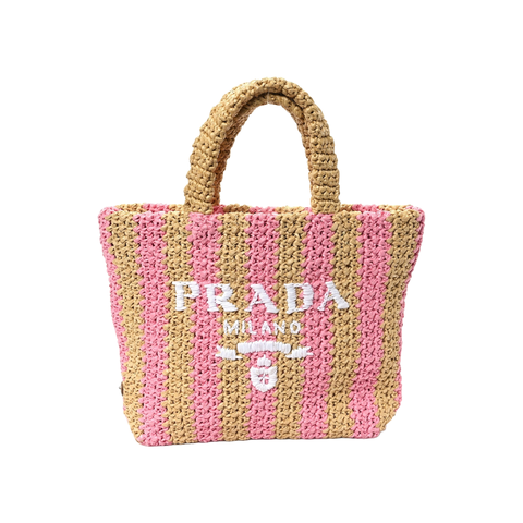 Prada Milano - Bolso Tote de Rafia a Rayas