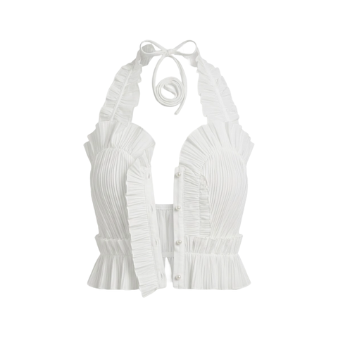 Set de Dos Piezas: Top Halter con Volantes y Pantalón Palazzo Plisado